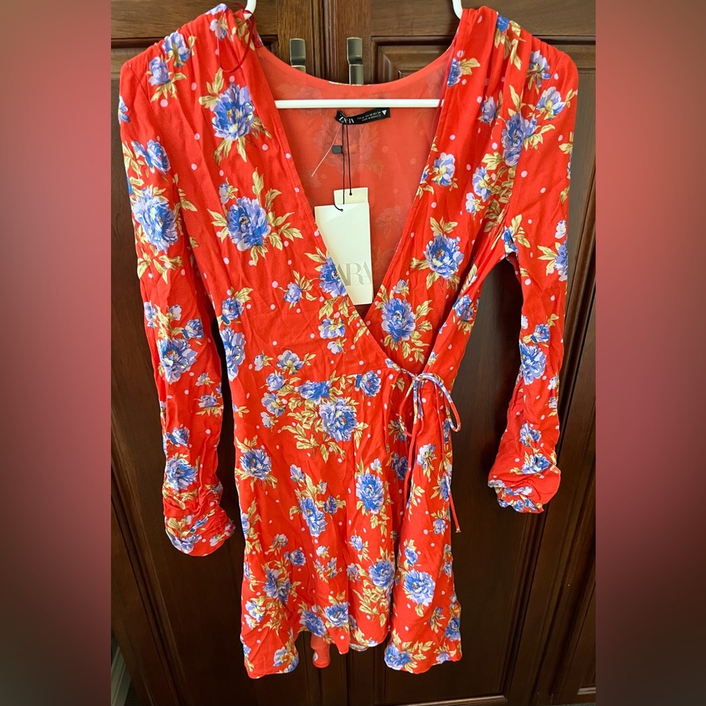 Zara Floral Long Sleeve Wrap Dress